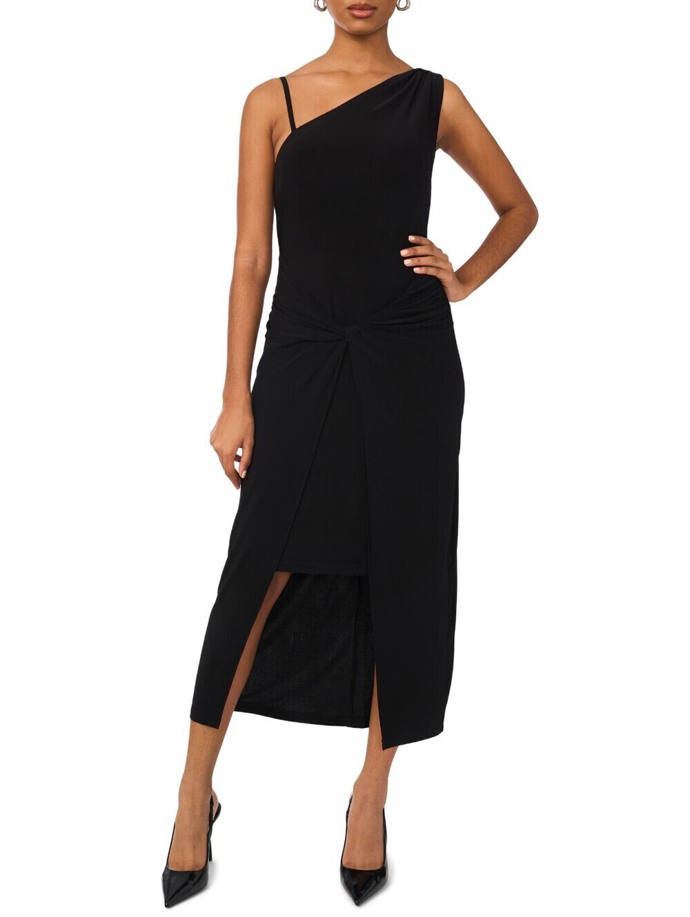 Halogen Black One-Shoulder Cocktail Dress • Size L High Low NWT